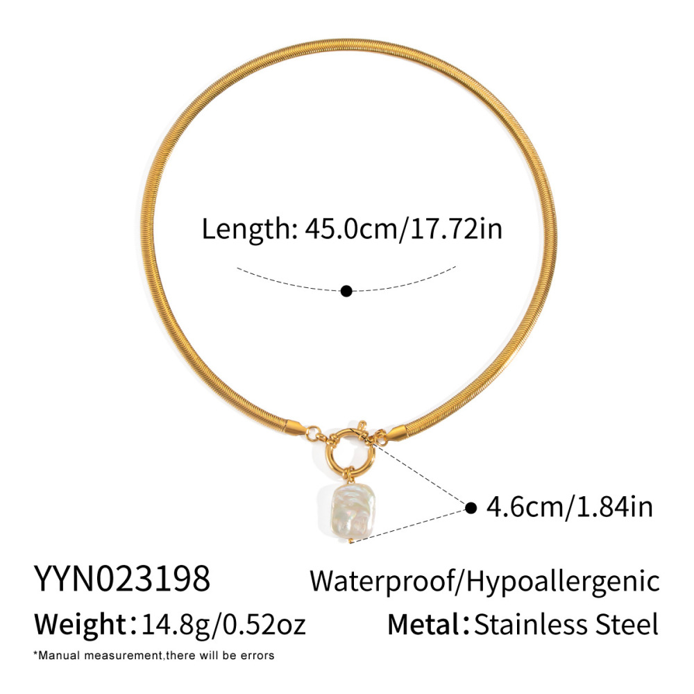Collier Pendentif Perle Couleur Or En Acier Inoxydable Étanche (1 Pièce)