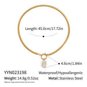 Collier Pendentif Perle Couleur Or En Acier Inoxydable Étanche (1 Pièce) h5