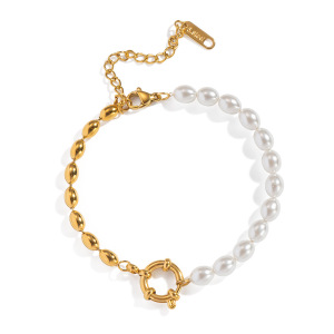 Bracelet Élégant En Acier Inoxydable Étanche Avec Perles (1 Pièce) h5 Image5