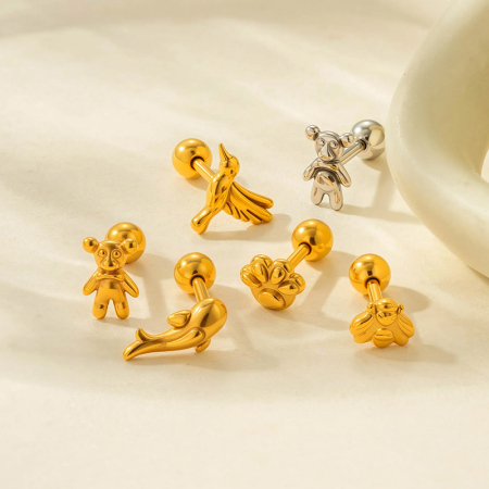 Boucle d'oreille piercing en acier inoxydable étanche couleur or (1 pièce)