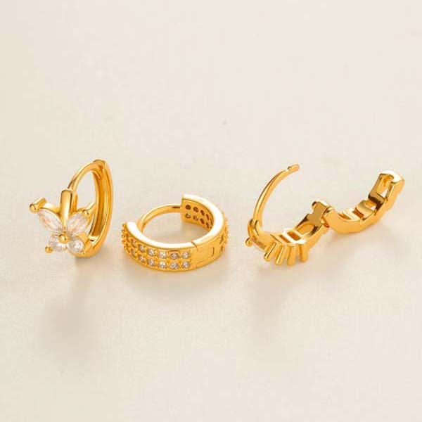 Boucles D'Oreilles Créoles Rectangulaires Exquises En Cuivre Doré Et Zircon Pour Femme Image3