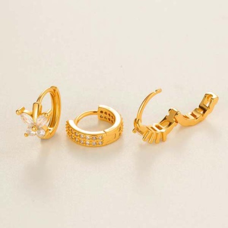 Boucles d'oreilles créoles rectangulaires exquises en cuivre doré et zircon pour femme 2
