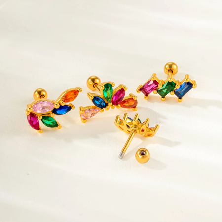 1 paire de boucles d'oreilles à tige en acier titane et zircone pour femme, série simple, classique, fleur, sans placage 2