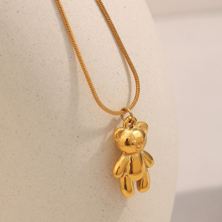 Collier pour femme avec pendentif ours mignon de couleur unie 2