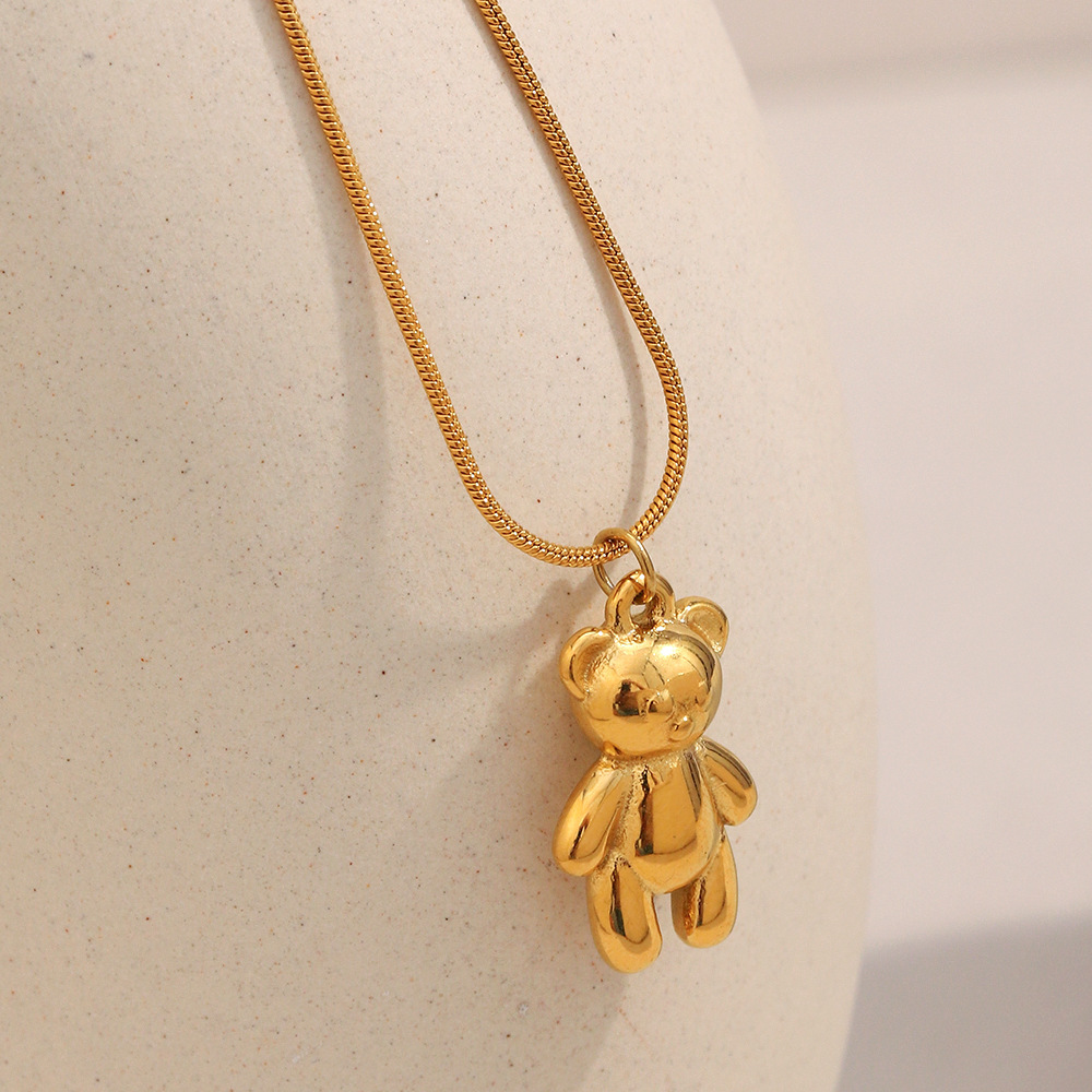 Collier Pour Femme Avec Pendentif Ours Mignon De Couleur Unie Image2