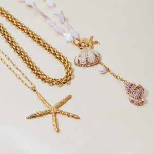 Collier Pendentif Pour Femme, Collection Designable Series Vacation Shell, En Acier Inoxydable Étanche, Couleur Or (1 Pièce) h5 Image6