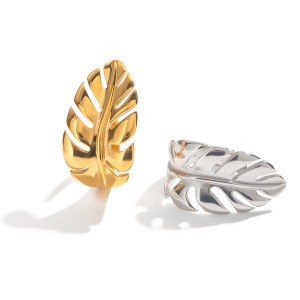Bague Statement En Acier Inoxydable Doré, Forme Feuille, Étanche (1 Pièce) h5 Image5