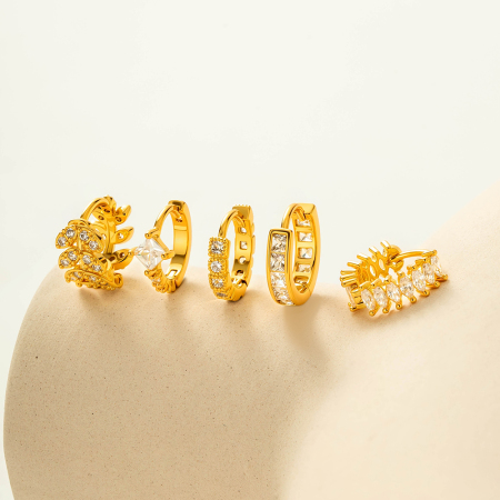 Boucles d'oreilles créoles exquises en cuivre doré et zircon pour femme, 1 pièce