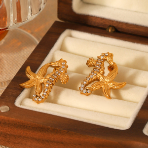 Boucles D'Oreilles Puces Pour Femmes, Motif Animal Simple, En Acier Inoxydable, Étanches, Couleur Or Et Zircon. h5 Image6