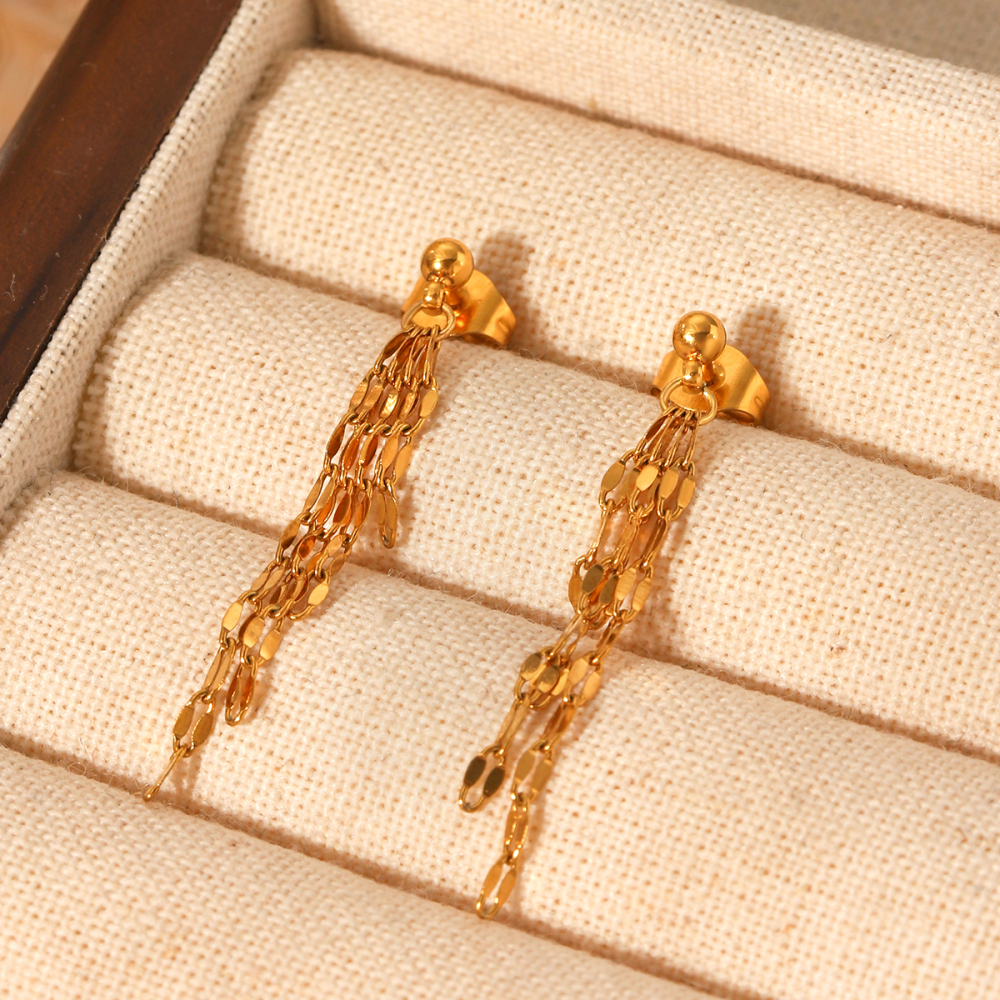 Boucles D'Oreilles Pendantes Pour Femme, En Acier Inoxydable Imperméable, Couleur Or, Avec Pompon Simple h5Image6
