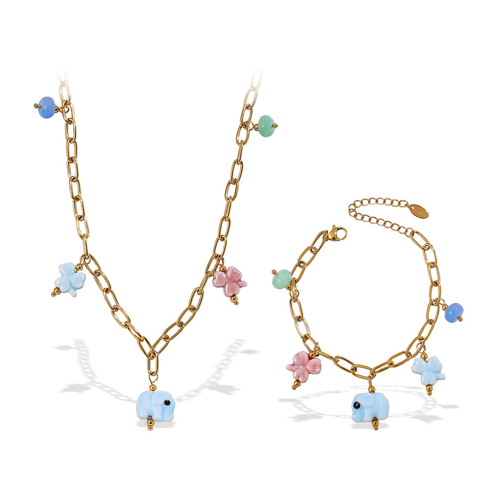 Collier Pendentif Oceanic En Acier Inoxydable Étanche Couleur Or (1 Pièce) Image6