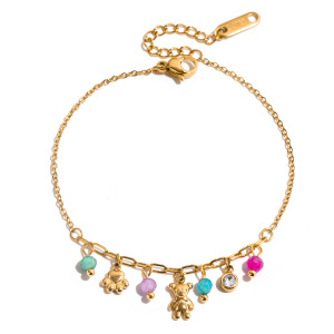 Bracelet À Breloques Pour Femme, Collection Colorée, Élégant, À Motif Floral, En Acier Inoxydable Étanche, Couleur Or (1 Pièce). h5