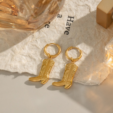 Boucles d'oreilles pendantes en acier inoxydable imperméable couleur or (1 paire)
