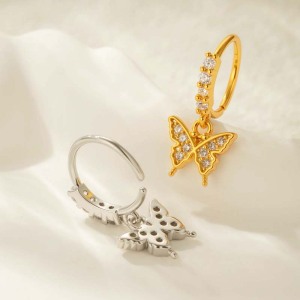 1 Piercing De Nez Papillon En Cuivre Doré Et Zircon h5 Image3