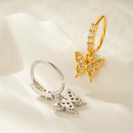 1 Piercing De Nez Papillon En Cuivre Doré Et Zircon 2