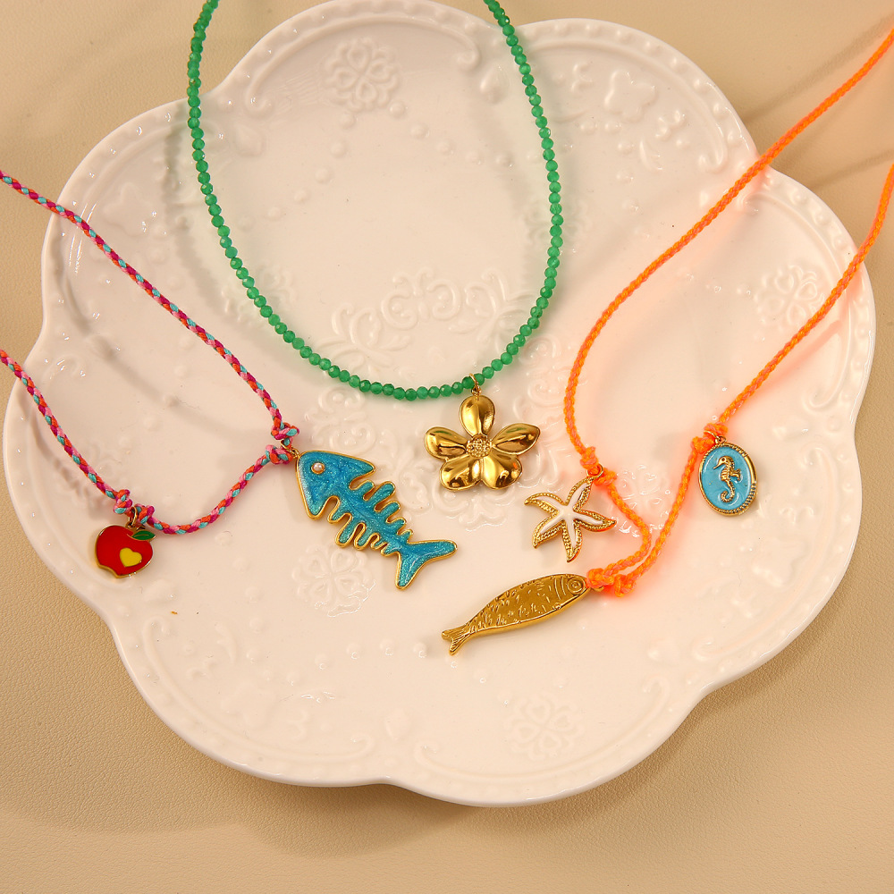 Colliers Pendentifs Pour Femmes En Acier Inoxydable Doré, Motif Poisson À Contraste De Couleurs h5Image5