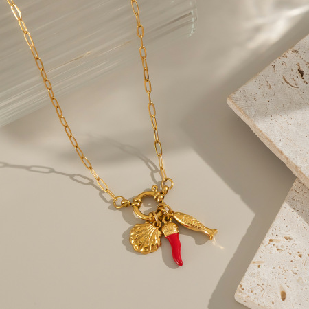 Collier pendentif Chill Charm en acier inoxydable étanche couleur or (1 pièce)