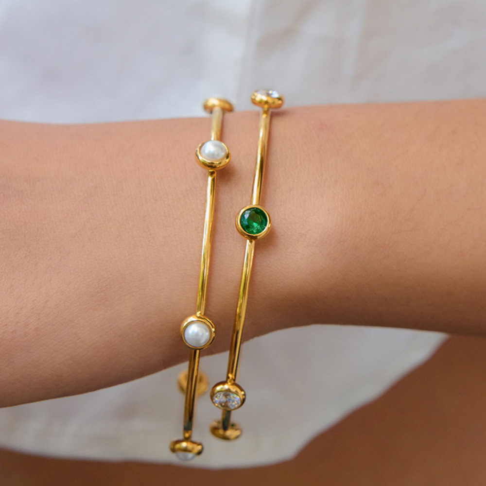 Bracelet Jonc Rétro Géométrique Classique Pour Femme, En Acier Inoxydable, Couleur Or, Étanche (1 Pièce) Image3