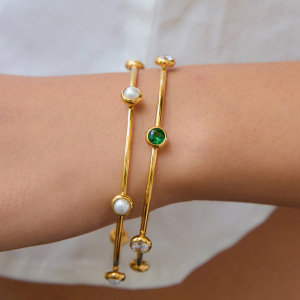 Bracelet Jonc Rétro Géométrique Classique Pour Femme, En Acier Inoxydable, Couleur Or, Étanche (1 Pièce) h5 Image3