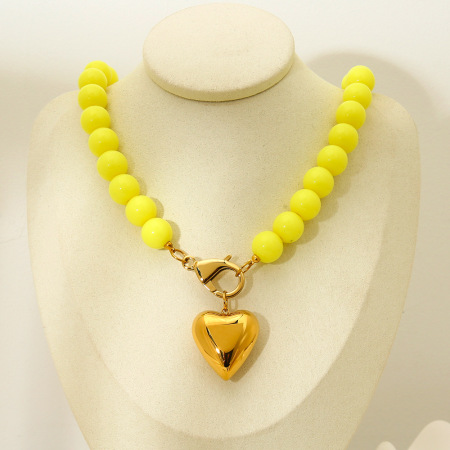 Collier de perles en acrylique couleur or en forme de cœur, 1 pièce 2