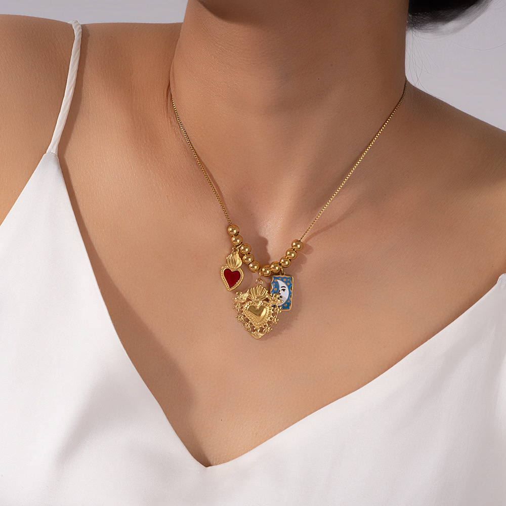 Collier Pendentif Femme Élégant En Forme De Cœur, En Acier Inoxydable Doré, Étanche, Collection Romantique (1 Pièce) Image4