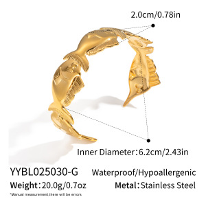 Bracelet Manchette En Acier Inoxydable Doré, Étanche, Motif Poisson (1 Pièce) h5 