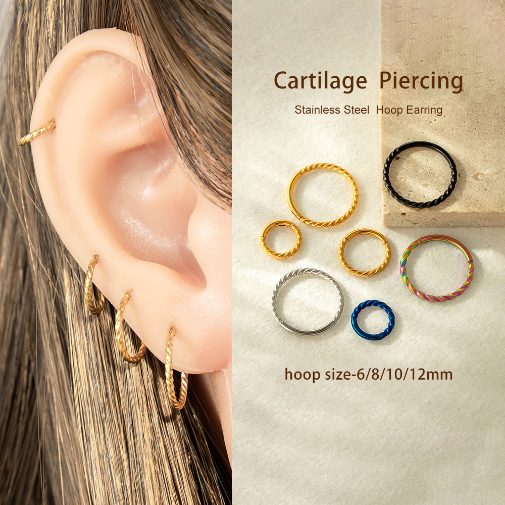 Boucles D'Oreilles Piercing Minimalistes Rondes En Acier Inoxydable Étanche Couleur Or Pour Femme (1 Pièce) h5Image5