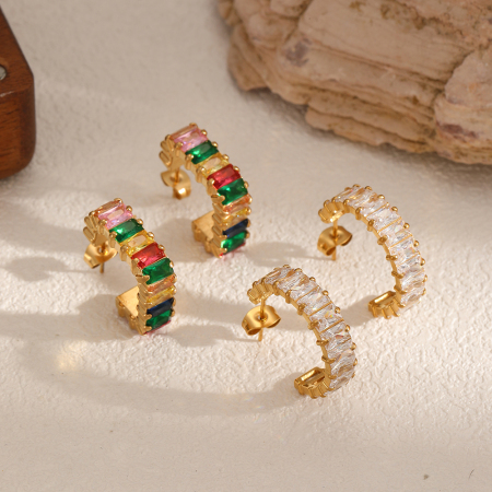 1 paire de boucles d'oreilles créoles en acier inoxydable étanche couleur or