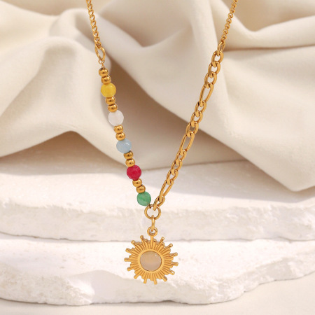 Collier avec pendentif soleil coloré, 1 pièce