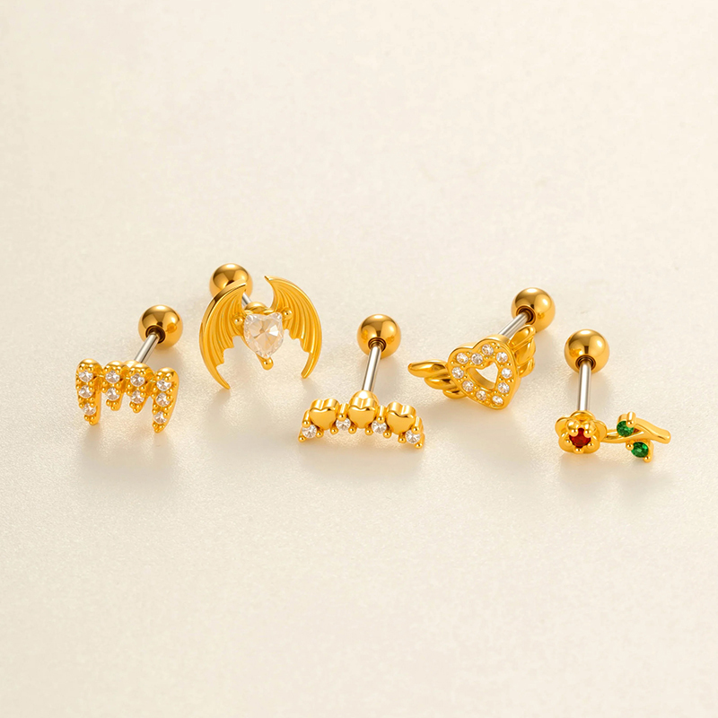 Boucles D'Oreilles Percées En Zircone Couleur Or Et Cuivre Pour Femme, 1 Pièce h5Image4