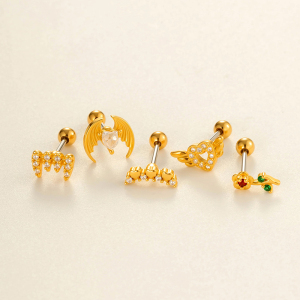 Boucles D'Oreilles Percées En Zircone Couleur Or Et Cuivre Pour Femme, 1 Pièce h5 Image4