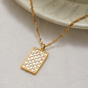 Collier Pendentif Rectangulaire Pour Femme, Couleur Or, En Acier Inoxydable Étanche, Assorti À Un Coloris Existant (1 Pièce) h5 Image3
