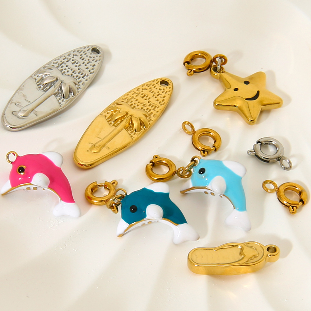 1 Paire De Pendentifs Unisexes Simple Series Daily Turtle En Acier Inoxydable Étanche Couleur Or h5Image3