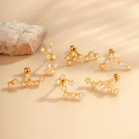 Boucles d'oreilles piercing géométriques simples en cuivre et zircon pour femme, 1 pièce