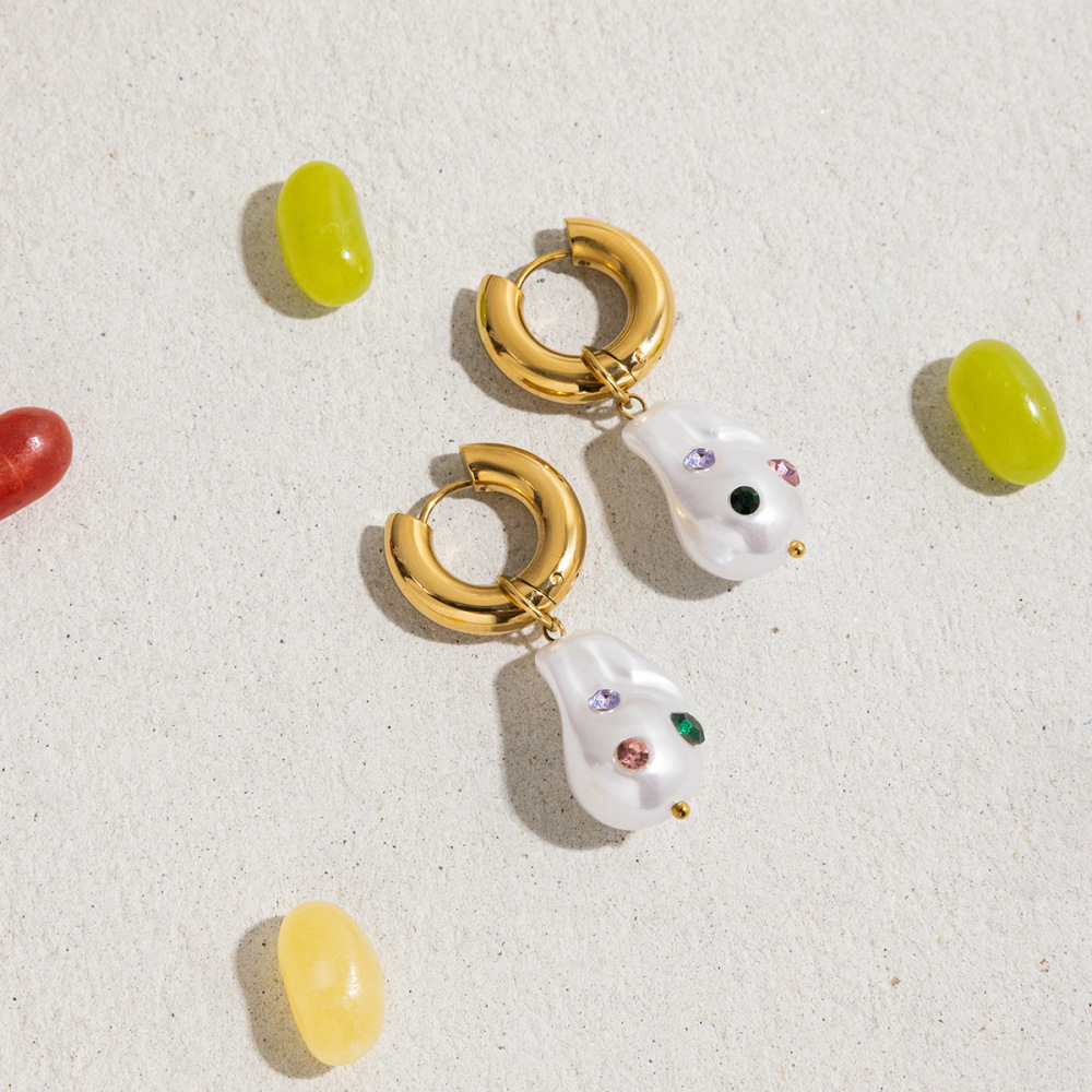 1 Paire De Boucles D'Oreilles Pendantes Asymétriques Et Colorées En Acier Inoxydable, Étanches, Couleur Or, Pour Femme. Image6