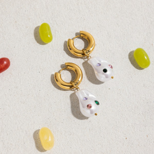 1 Paire De Boucles D'Oreilles Pendantes Asymétriques Et Colorées En Acier Inoxydable, Étanches, Couleur Or, Pour Femme. h5 Image6