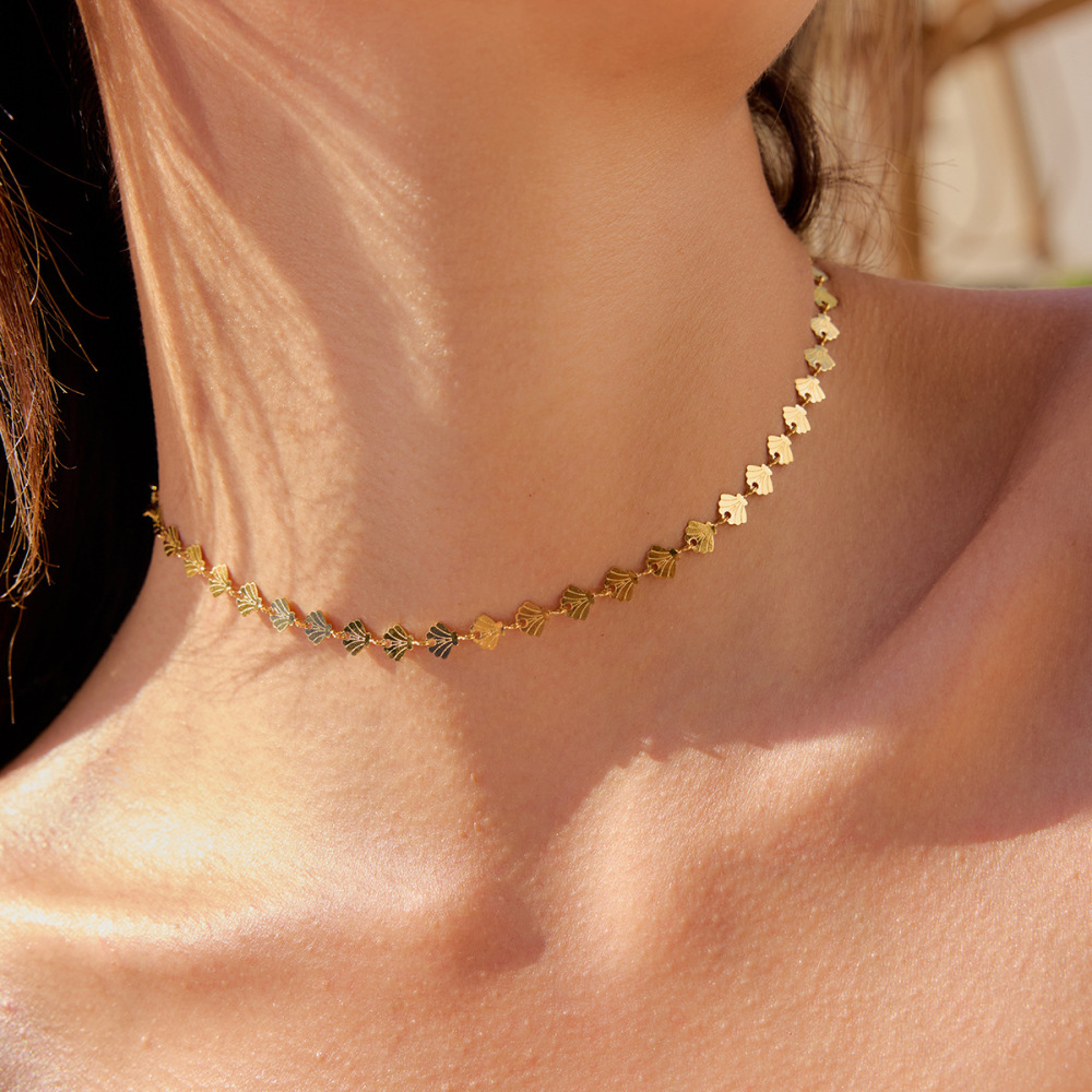 Collier Chaîne Femme Classique En Acier Inoxydable, Couleur Or, Imperméable, Orné D'Un Coquillage (1 Pièce) Image7
