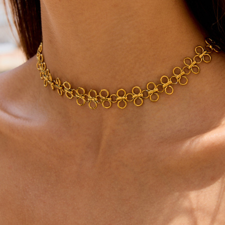 1 paire de colliers à chaîne en acier inoxydable doré pour femme, , motif trèfle