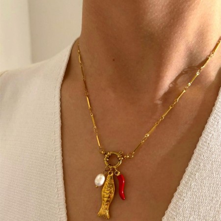 Collier pendentif en acier inoxydable doré, 1 pièce, en forme de poisson 2