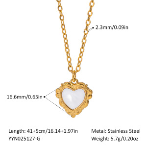 Collier Pendentif Cœur En Acier Inoxydable Étanche Couleur Or (1 Pièce) h5 