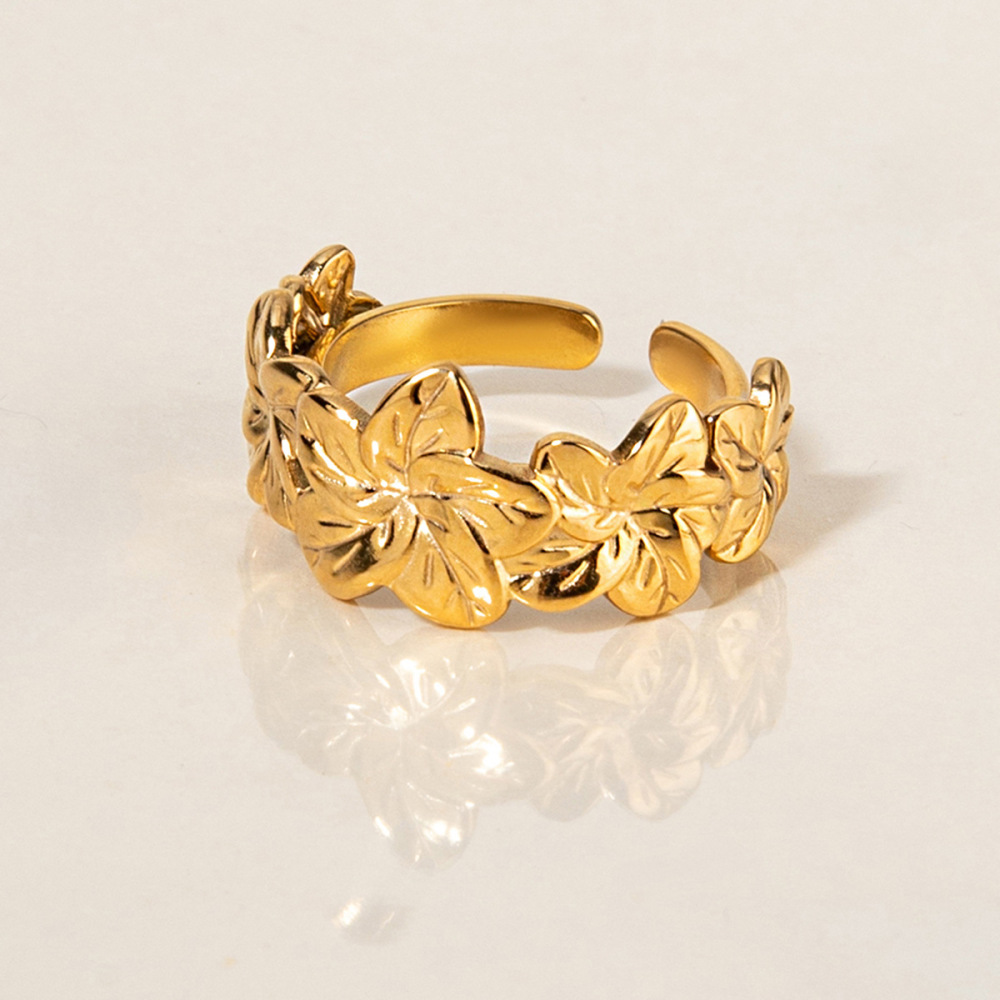 Bague Tendance En Acier Inoxydable Doré, Couleur Fleur Naturelle, Collection Romantique (1 Pièce). Image6