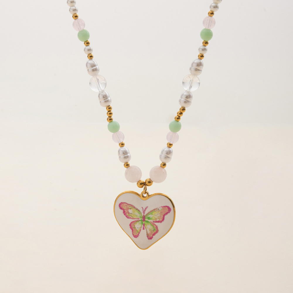 Collier Pendentif Femme En Acier Inoxydable Doré, Orné D'Un Papillon Naturel (1 Pièce) Image4