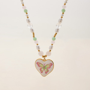 Collier Pendentif Femme En Acier Inoxydable Doré, Orné D'Un Papillon Naturel (1 Pièce) h5 Image4