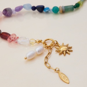 Bracelet À Breloques Pour Femme, 1 Pièce, Perles Polychromes, Acier Inoxydable, Étanche, Couleur Or h5 Image11