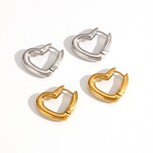 1 Paire De Boucles D'Oreilles Créoles En Acier Inoxydable Doré, Étanches, En Forme De Cœur h5 Image3