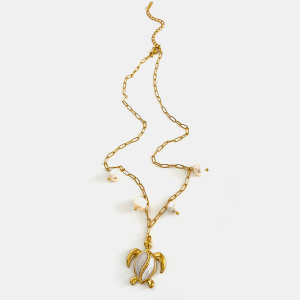 Collier Pendentif Tortue En Acier Inoxydable Étanche Couleur Or (1 Pièce) h5 