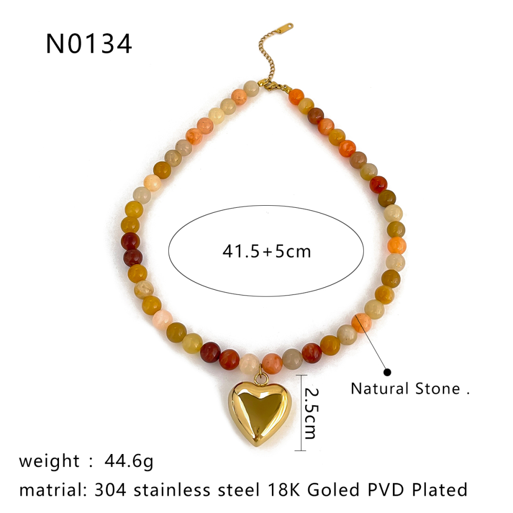 Collier Pendentif Cœur En Acier Inoxydable Étanche Avec Pierre Naturelle (1 Pièce) Image2