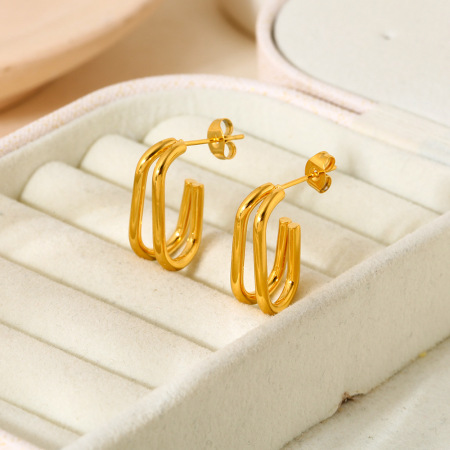 Boucles d'oreilles puces Daily Geometric pour femmes, en acier inoxydable étanche, couleur or