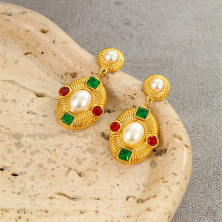 Boucles D'Oreilles Pendantes Pour Femmes, Luxueuses, Rétro, Géométriques, En Acier Inoxydable Étanche. 2