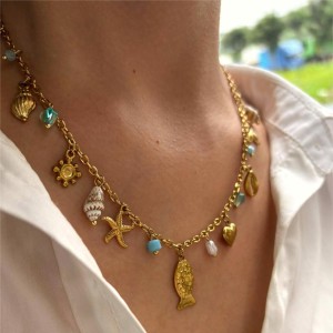 Collier Pendentif Oceanic En Acier Inoxydable Étanche Couleur Or (1 Pièce) h5 Image3